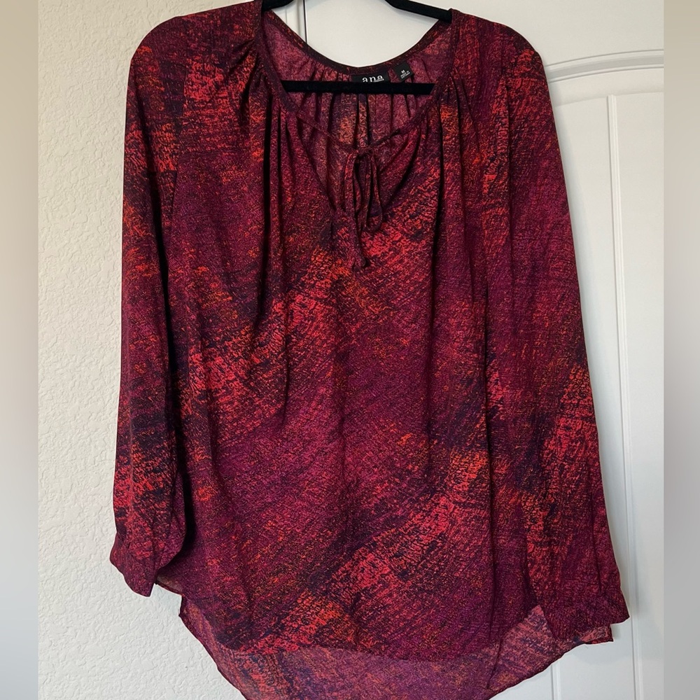A.n.a Long Sleeve Tie Neck Blouse